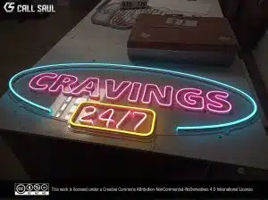 Cravings 24/7 Light Blue, Pink and Golden Yellow LED Neon Sign