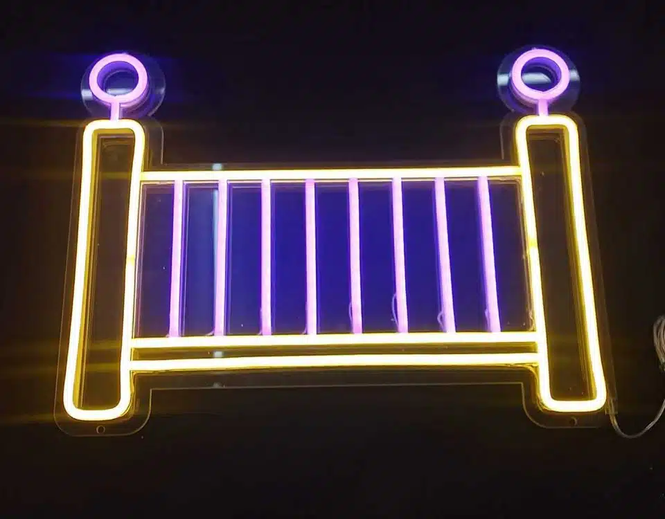 Baby Shower Crib Golden Yellow and Purple Color LED Neon Sign
