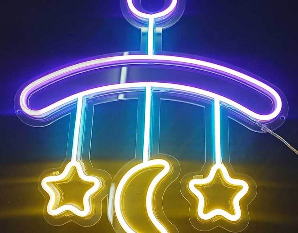 Baby Shower Stars Golden Yellow, Light Blue and Purple Color LED Neon Sign